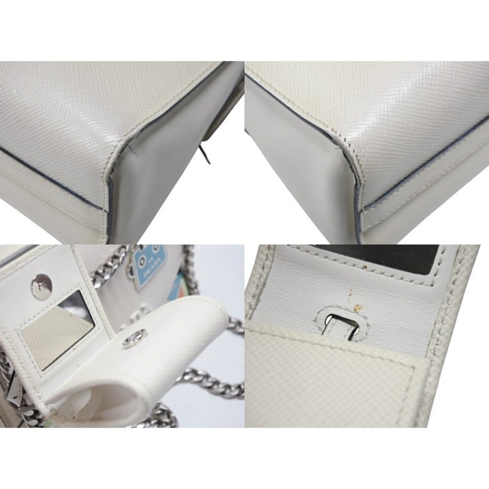 Prada Bag Chain Black Robot Shoulder Monochrome Saffiano White Leather - Picture 8 of 10